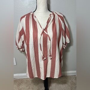 Knox Rose Short Sleeve Shirt size M Medium V Neck Cotton Striped Pullover Tunic
